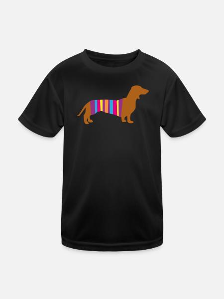 Dackel Streifen Hunde Hunderasse Gassi Bello Fan - Kinder Funktions-T-Shirt - Schwarz - Vorne