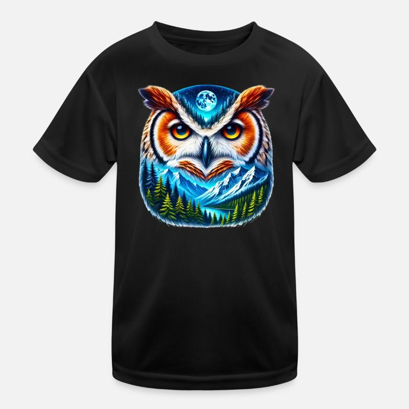 Eule - Kinder Funktions-T-Shirt - Schwarz