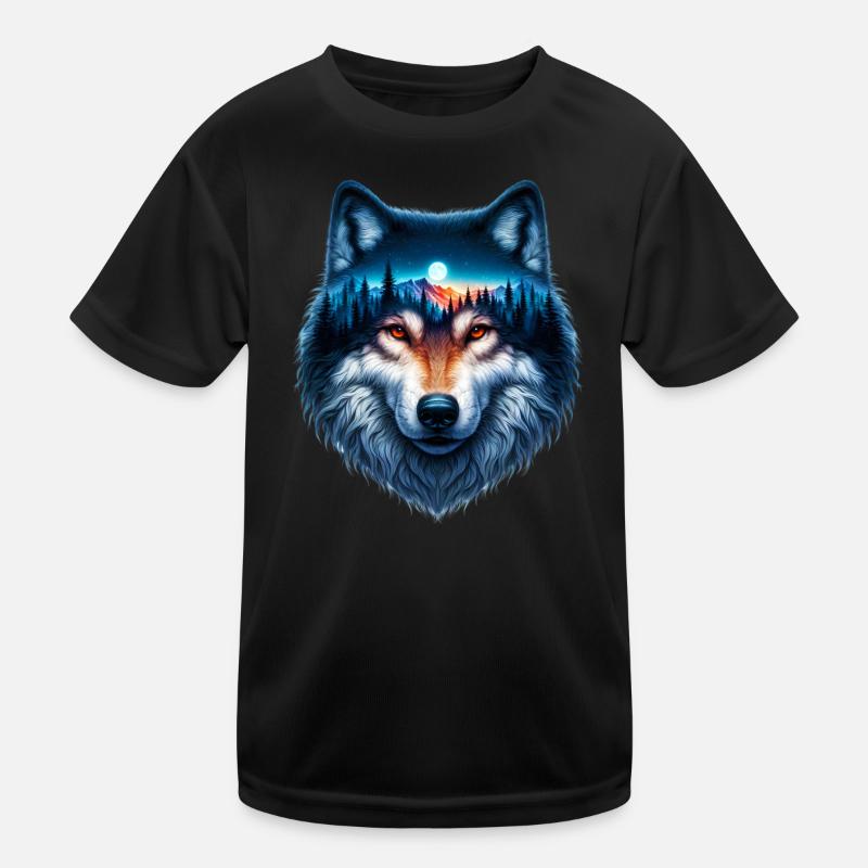 Wolf - Kinder Funktions-T-Shirt - Schwarz