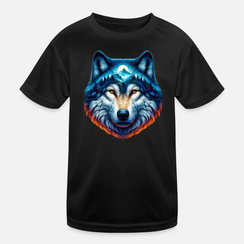 Wolf - Kinder Funktions-T-Shirt - Schwarz
