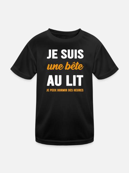 Ich bin ein Biest im Bett, ich kann stundenlang schlafen - Kinder Funktions-T-Shirt - Schwarz - Vorne