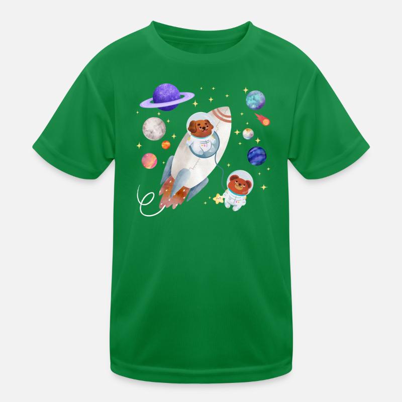 Dog and teddy bear explore space Kids Functional T-Shirt