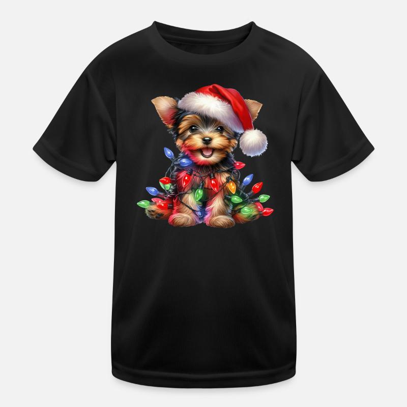 Festlicher Hund mit Lichterkette Kinder Funktions-T-Shirt