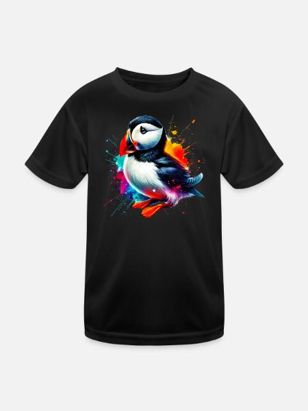 Papageitaucher - Kinder Funktions-T-Shirt - Schwarz - Vorne