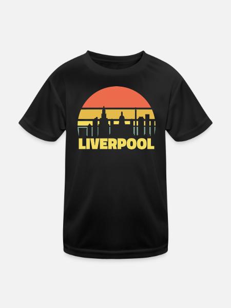 Liverpool Skyline Retro Sunset Silhouette - Kids Functional T-Shirt - black