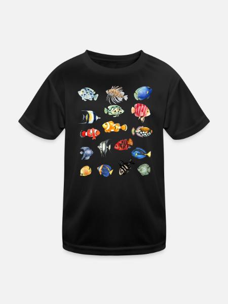 Sea Fish T-Shirt – Buntes Strandmodemuster - Kinder Funktions-T-Shirt - Schwarz
