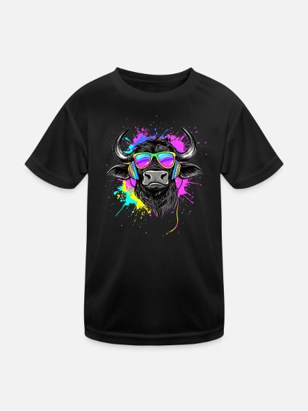 Buffle du Cap Buffalo Safari Buffle d’Afrique - T-shirt sport Enfant - noir - Devant