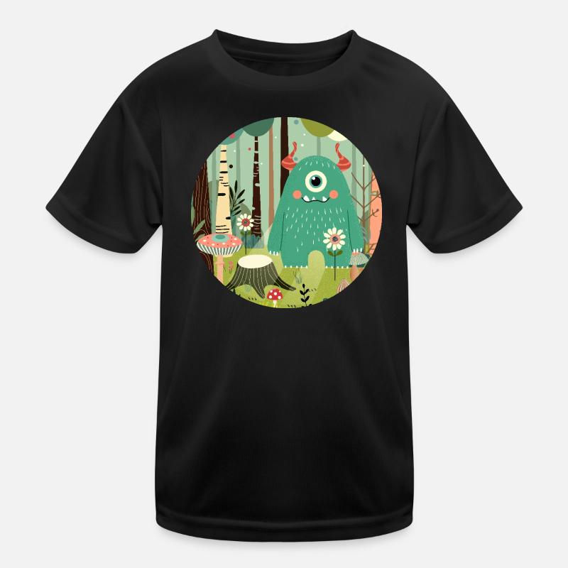Cute monster in the magical forest Kids Functional T-Shirt