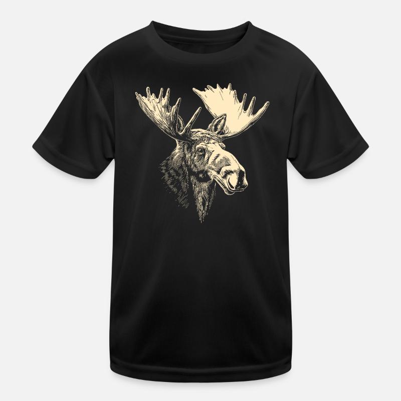 Elch Moose Elchbulle Geweih Hirsch Wilde Elche - Kinder Funktions-T-Shirt - Schwarz