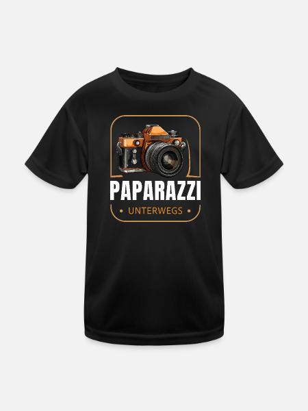 Paparazzi unterwegs - Kinder Funktions-T-Shirt - Schwarz - Vorne