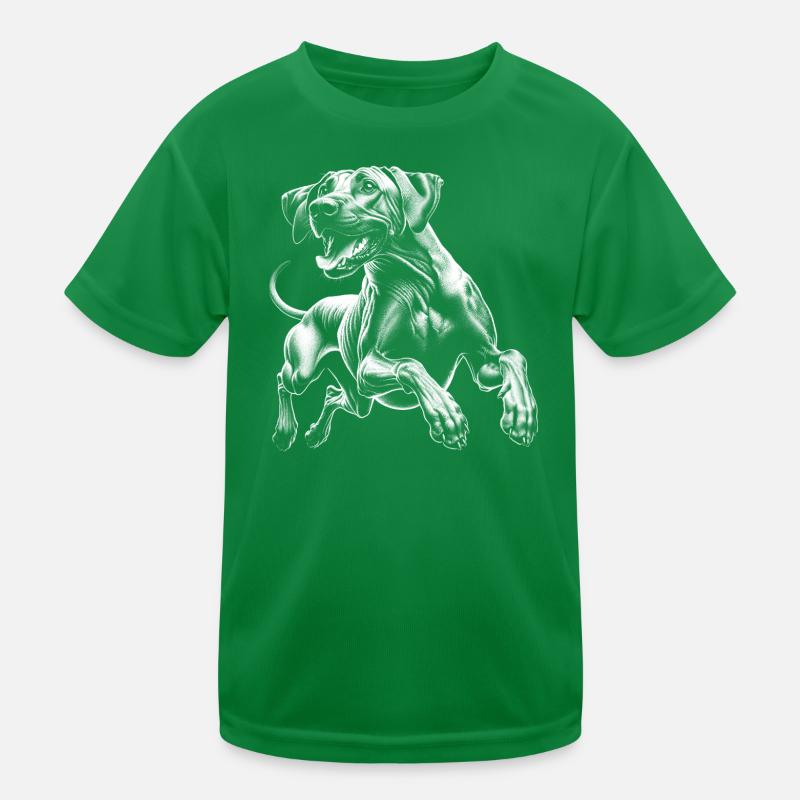 Fröhlicher Rhodesian Ridgeback im Zeichenstil Kinder Funktions-T-Shirt