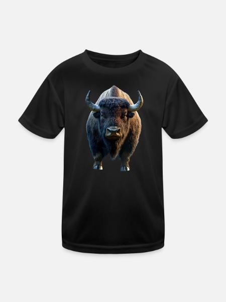 Bison, Bison, Bovins sauvages, Bison, Bison d’Amérique - T-shirt sport Enfant - noir - Devant