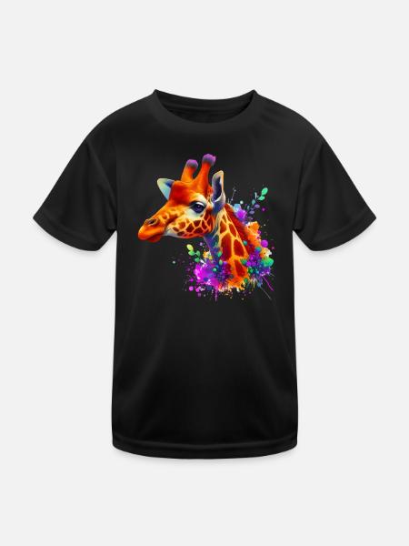 Giraffe - Kinder Funktions-T-Shirt - Schwarz - Vorne