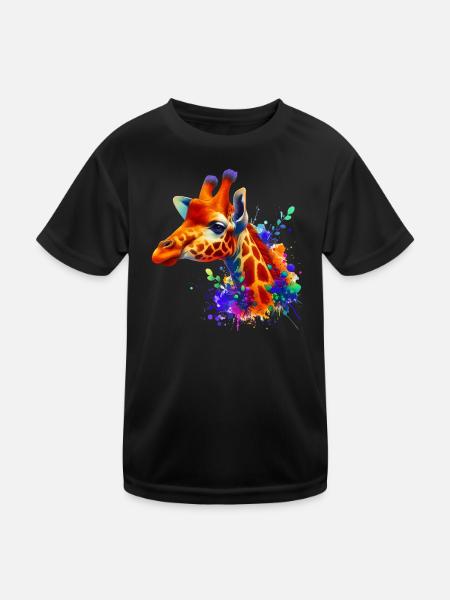 Giraffe - Kinder Funktions-T-Shirt - Schwarz