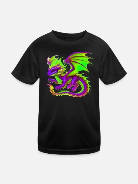 Drache - Kinder Funktions-T-Shirt - Schwarz - Vorne