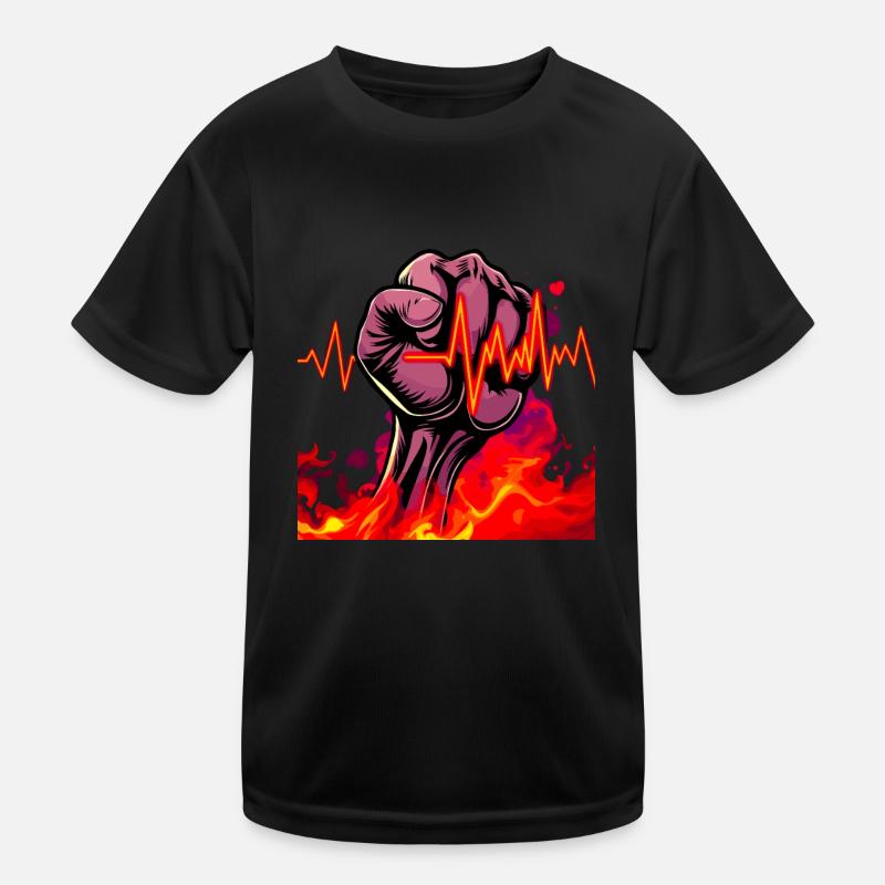 Starke Faust mit feurigen Herzschlag Kinder Funktions-T-Shirt