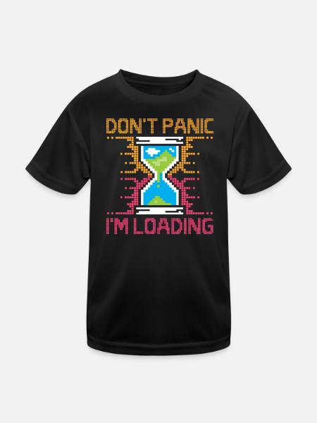 Don't Panic – Pixel Loading Sanduhr - Kinder Funktions-T-Shirt - Schwarz - Vorne