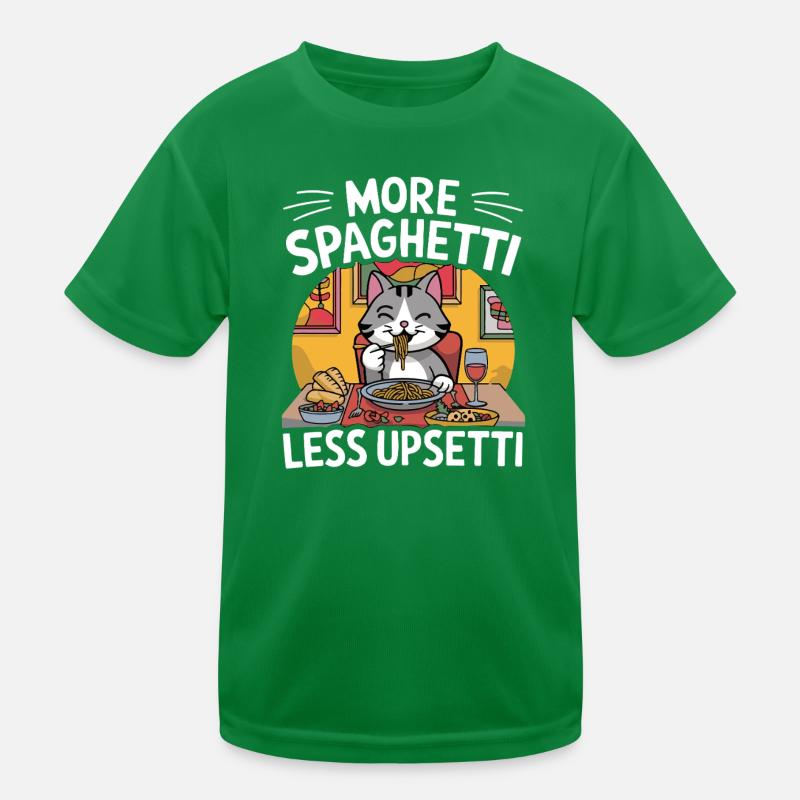 More Spaghetti Less Upsetti Funny Cat Saying Quote Kinder Funktions-T-Shirt