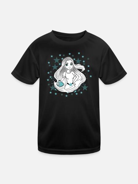 Sternzeichen Wassermann Frau Mädchen - Kinder Funktions-T-Shirt - Schwarz