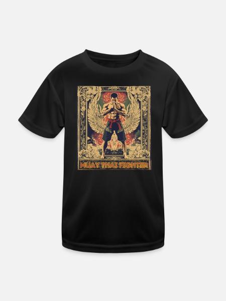 Geflügelter Muay-Thai-Kämpfer - Kinder Funktions-T-Shirt - Schwarz