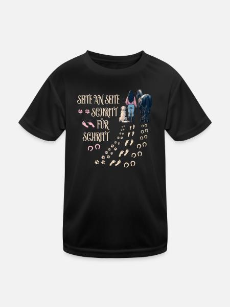 Frauchen Hund und Pferd - Kinder Funktions-T-Shirt - Schwarz - Vorne