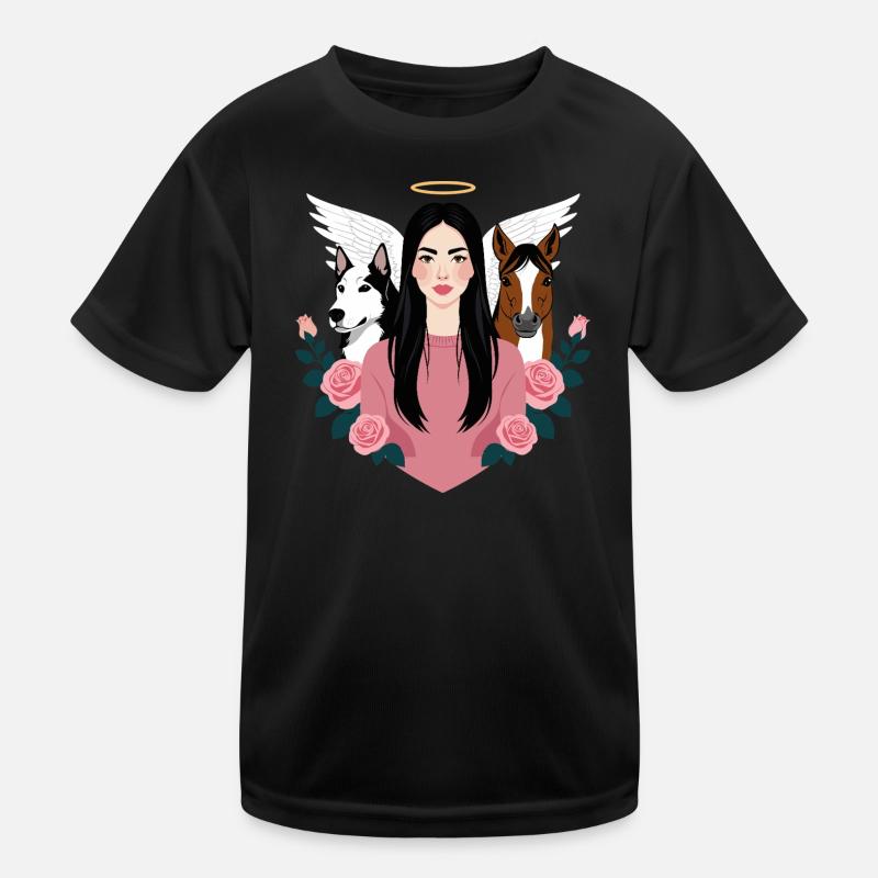 Frauchen, Hund und Pferd Kinder Funktions-T-Shirt