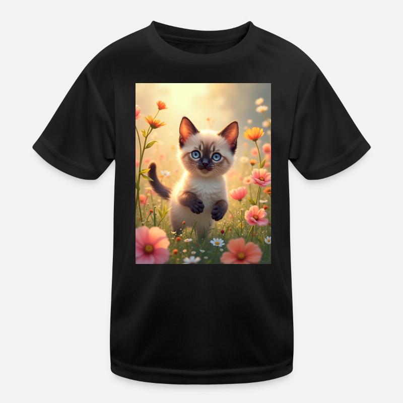 Süßes Siamkätzchen in einer Blumenwiese Kinder Funktions-T-Shirt