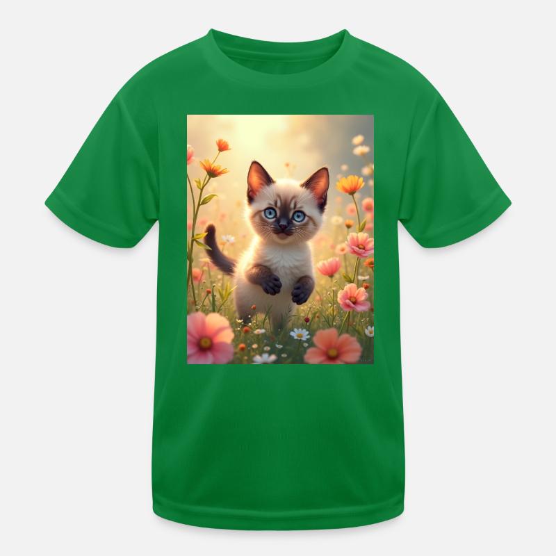 Süßes Siamkätzchen in einer Blumenwiese Kinder Funktions-T-Shirt