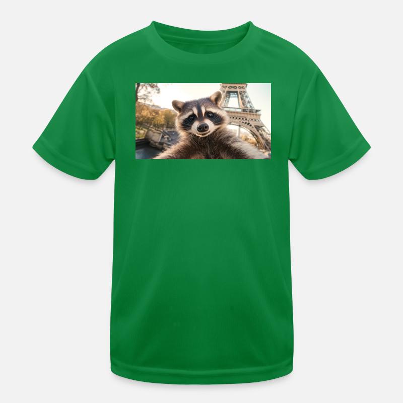 Waschbär in Paris Kinder Funktions-T-Shirt