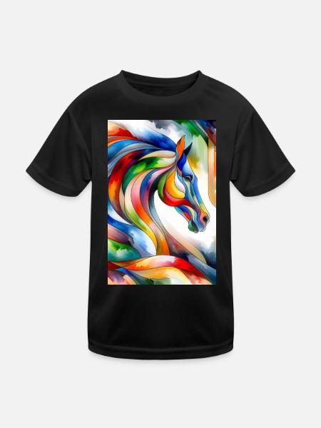 Pferd abstrakt - Kinder Funktions-T-Shirt - Schwarz - Vorne