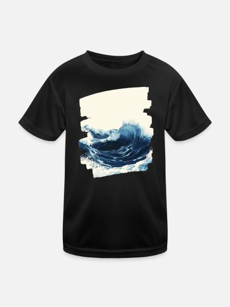 Wellen und Meer - Kinder Funktions-T-Shirt - Schwarz - Vorne