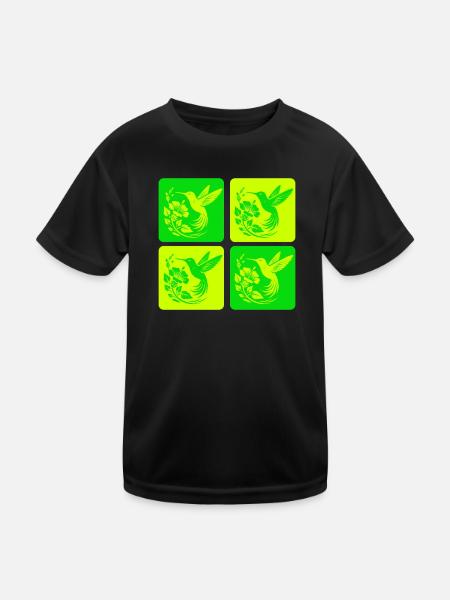 Kolibri & Blüte – Nature Design - Kinder Funktions-T-Shirt - Schwarz - Vorne
