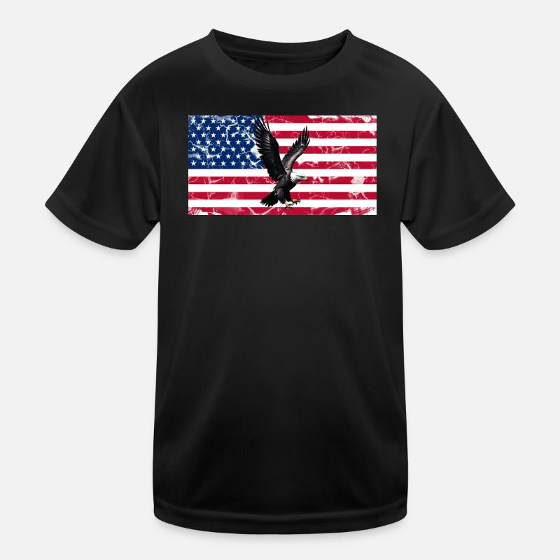 Liberty Eagle over US flag - Kids Functional T-Shirt - black
