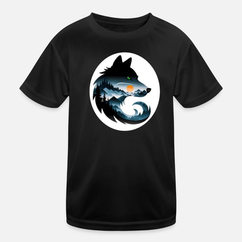 Wolf Landschaft - Kinder Funktions-T-Shirt - Schwarz