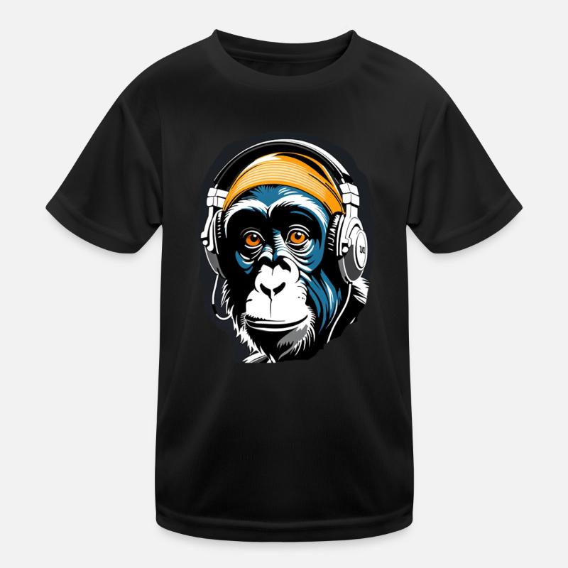 Music Monkey Chimpanzee Headphones as a Gift Idea Kids Functional T-Shirt