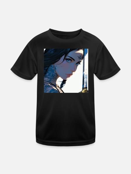 N-dless Nights: Tätowiertes Anime-Mädchen mit einem Schwert - Kinder Funktions-T-Shirt - Schwarz - Vorne