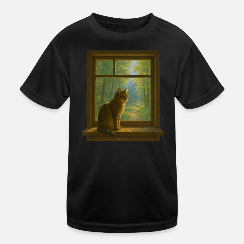 Cat at the window Kids Functional T-Shirt