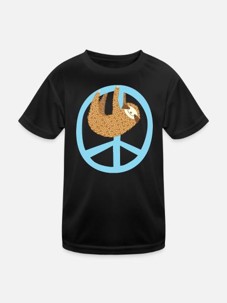 Faultier Peacezeichen - Kinder Funktions-T-Shirt - Schwarz - Vorne