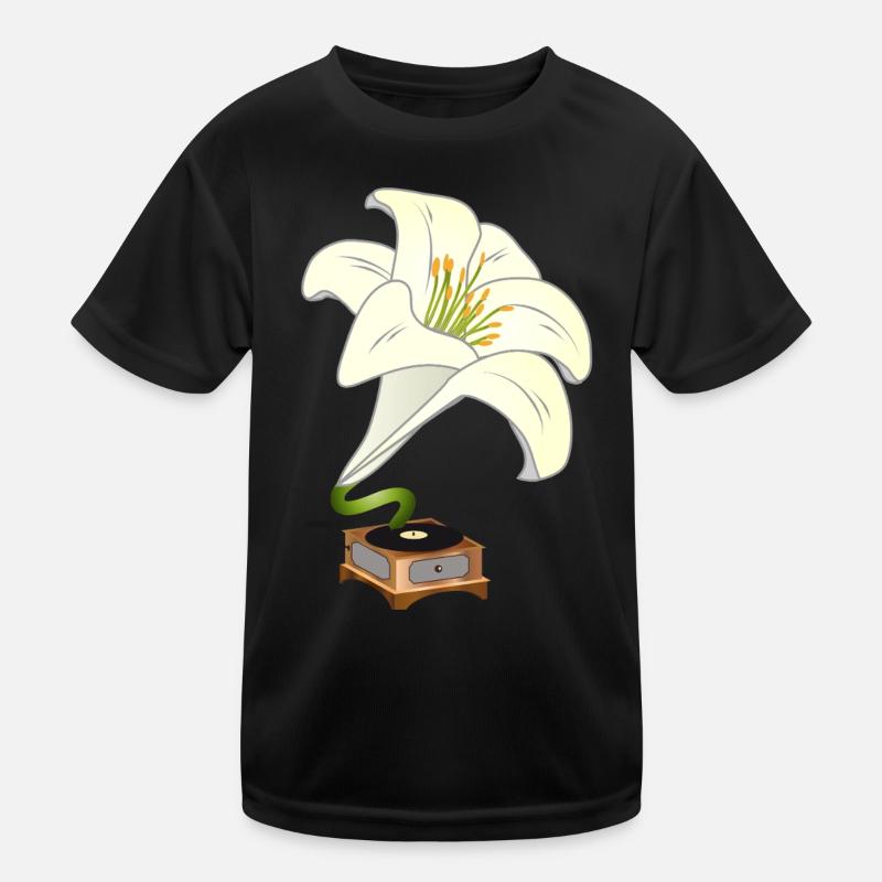 Le lys comme gramophone – Design floral nostalgique T-shirt sport Enfant