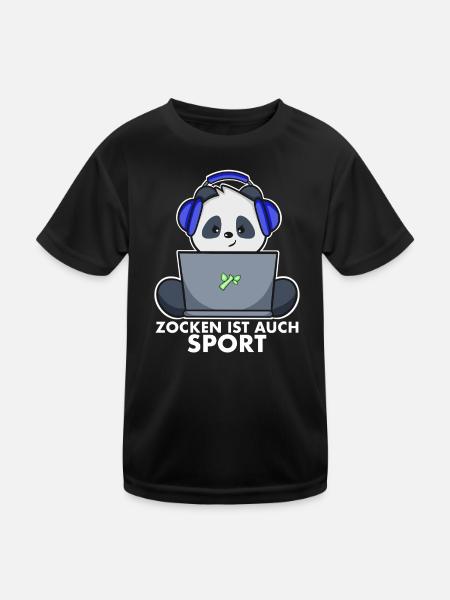 Panda Gamer - Zocken ist auch Sport - Kinder Funktions-T-Shirt - Schwarz