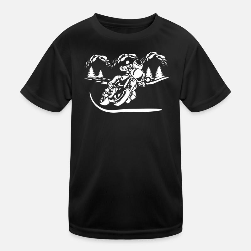 Motorrad Waldsilhouette - Kinder Funktions-T-Shirt - Schwarz