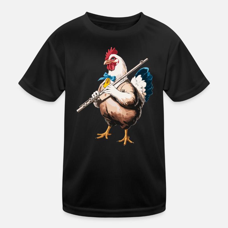 Lustiges Huhn mit Querflöte - Kinder Funktions-T-Shirt - Schwarz