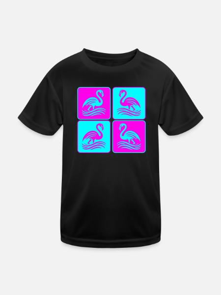 Flamingo Wellen Pop Art - Kinder Funktions-T-Shirt - Schwarz - Vorne
