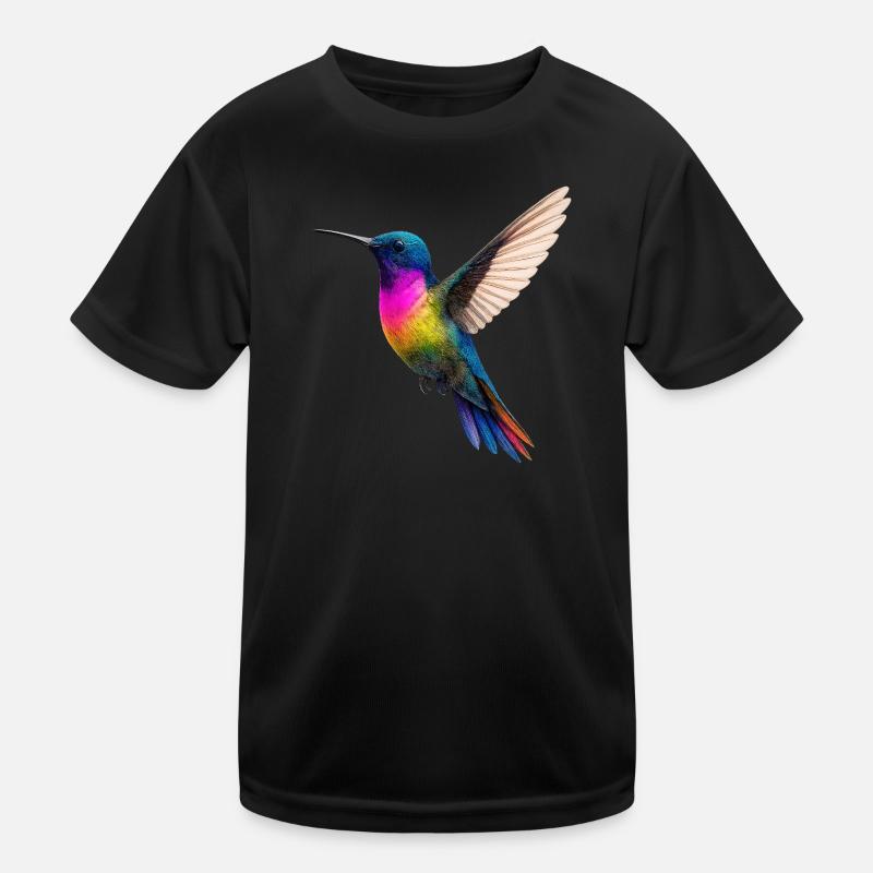 Lebendiges Regenbogen-Kolibri-Design Kinder Funktions-T-Shirt