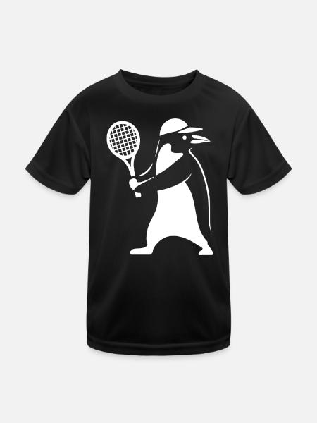 Minimalist Penguin Tennis Backhand Player - Kids Functional T-Shirt - black - Front