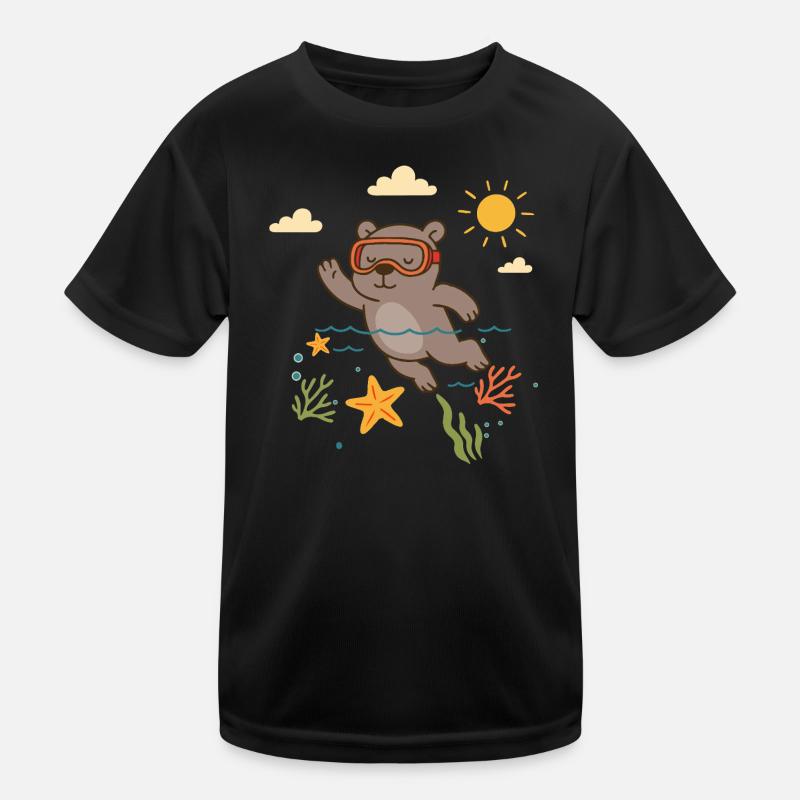 Schnorchelnder Bär beim Tauchen im Meer Kinder Funktions-T-Shirt