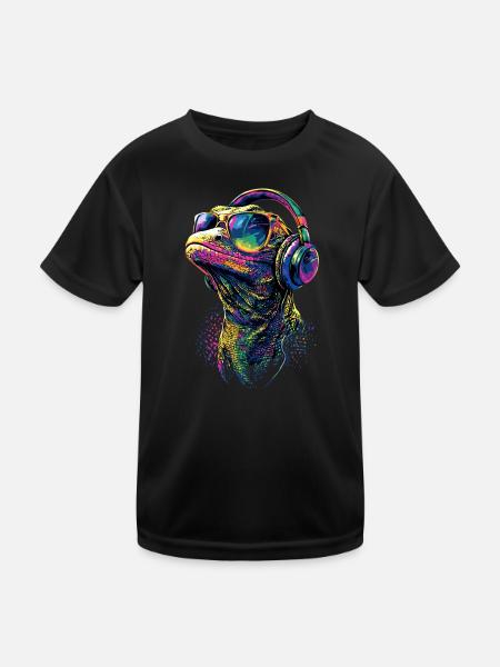 Monitor lizard, reptile, Komodo dragon, banded monitor lizard, lizard - Kids Functional T-Shirt - black - Front