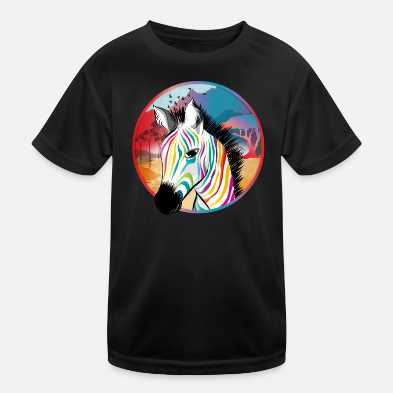 Buntes Zebra vor farbenfroher Savanne Kinder Funktions-T-Shirt