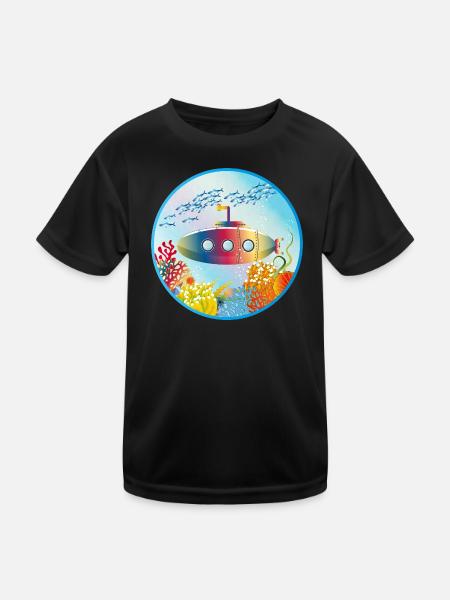 Buntes U-Boot im tropischen Korallenriff - Kinder Funktions-T-Shirt - Schwarz - Vorne
