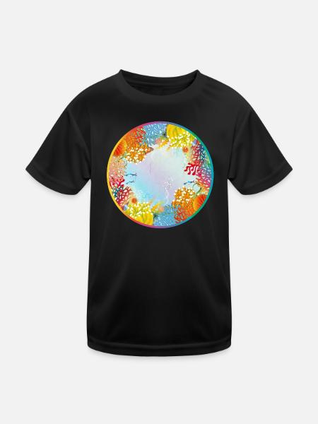 Bunte Unterwasserwelt mit Korallen - Kinder Funktions-T-Shirt - Schwarz - Vorne